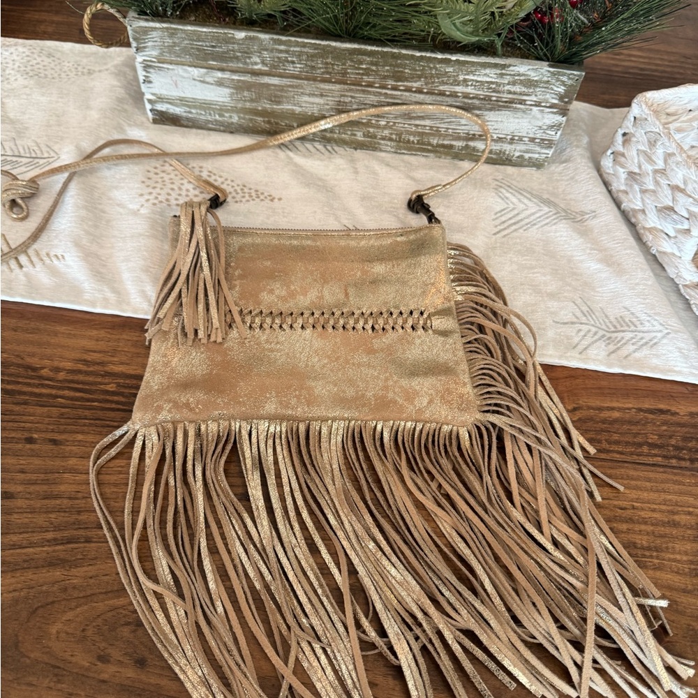 Fringed Gold Crossbody Bag